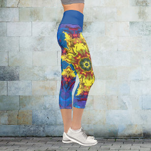 Psychedelic Hippie Flower Yellow and Blue Leggings