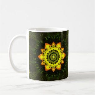 Psychedelic Hippie Flower Yellow and Green Coffee Mug