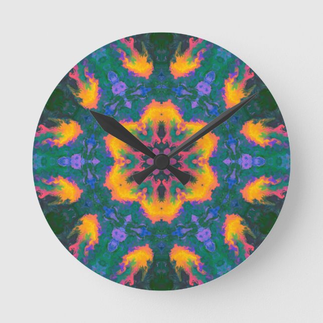 Psychedelic Hippie Orange and Purple Round Clock (Front)