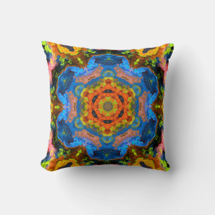 Psychedelic Hippie Orange Blue and Green Throw Pillow