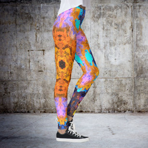 Psychedelic Hippie Orange Blue and Yellow Leggings