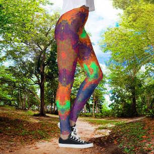 Psychedelic Hippie Orange, Green, and Blue. Leggings