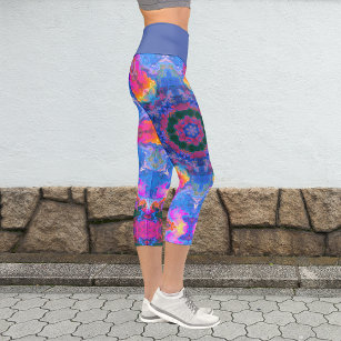 Psychedelic Hippie Pink Blue and Yellow Leggings