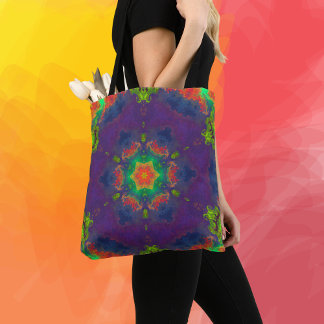 Psychedelic Hippie Purple Orange and Green Tote Bag