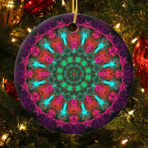 Psychedelic Hippie Purple Pink and Teal Ceramic Ornament