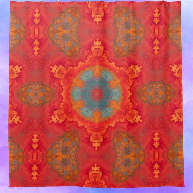 Psychedelic Hippie Red and Teal Shower Curtain (Creator Uploaded)
