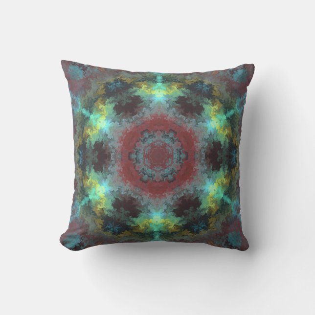 Psychedelic Hippie Red Blue and Yellow Throw Pillow (Front)