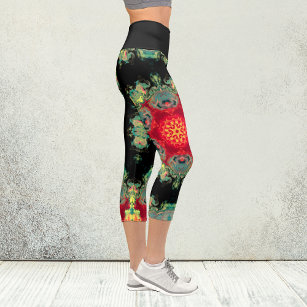 Psychedelic Hippie Red Teal and Black Leggings