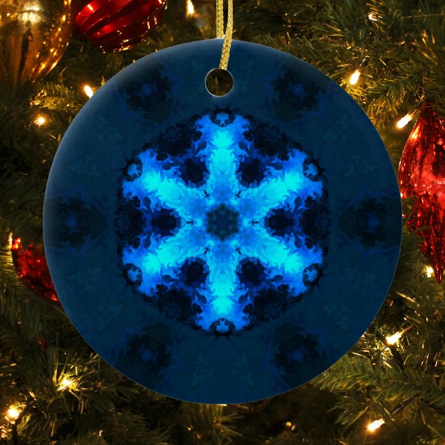 Psychedelic Hippie Snowflake Blue Ceramic Ornament (Creator Uploaded)
