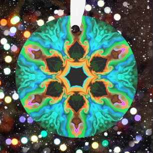 Psychedelic Hippie Teal Orange and Black Ornament