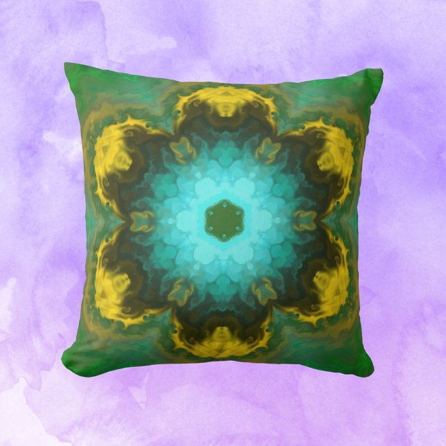 Psychedelic Hippie Teal Yellow and Green Throw Pillow (Creator Uploaded)