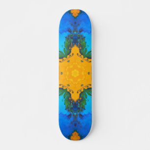 Psychedelic Hippie Yellow and Blue Skateboard