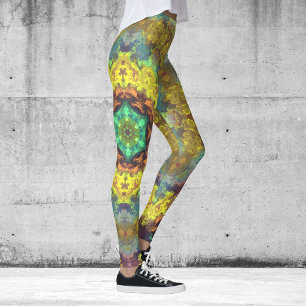 Psychedelic Hippie Yellow Blue and Green Leggings