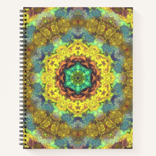 Psychedelic Hippie Yellow Blue and Green Notebook (Front)