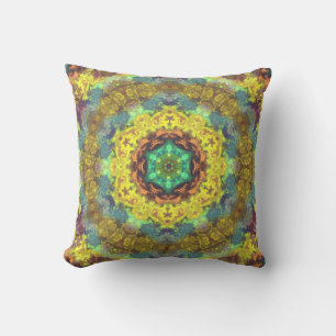 Psychedelic Hippie Yellow Blue and Green Throw Pillow
