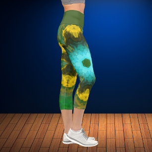 Psychedelic Hippie Yellow Green and Cyan Leggings