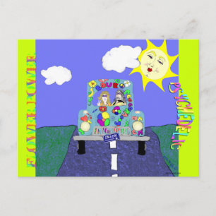 Psychedelic Hippies and Painted Car Postcard