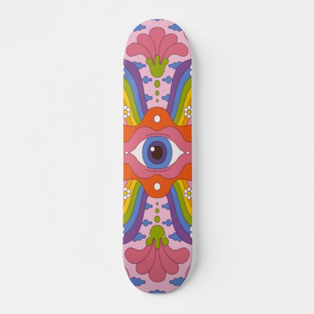 Psychedelic hippy style big eye skateboard (Front)