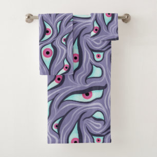 Psychedelic Horror Eyes - Whimsigoth Purple Eyes Bath Towel Set
