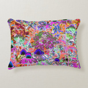 Psychedelic Hot Pink and Lime Green Garden Flowers Accent Pillow