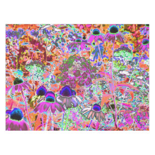 Psychedelic Hot Pink and Lime Green Garden Flowers Tablecloth
