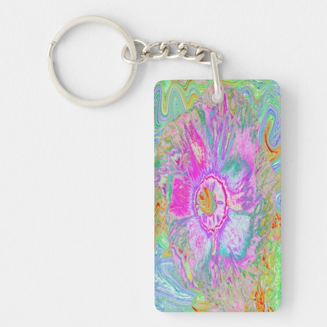 Psychedelic Hot Pink and Ultra-Violet Hibiscus Keychain (Front)