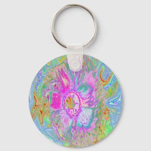 Psychedelic Hot Pink and Ultra-Violet Hibiscus Keychain