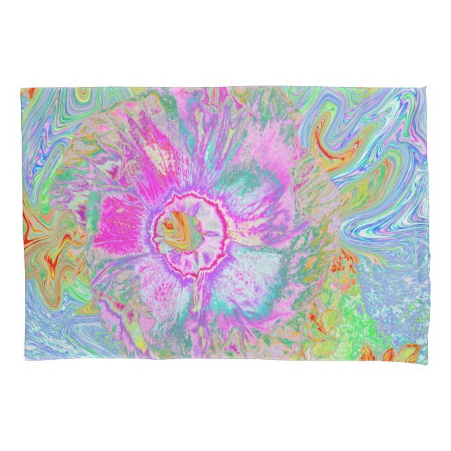 Psychedelic Hot Pink and Ultra-Violet Hibiscus Pillowcase (Front)