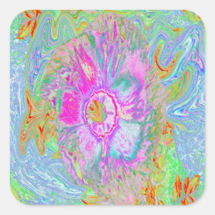 Psychedelic Hot Pink and Ultra-Violet Hibiscus Square Sticker