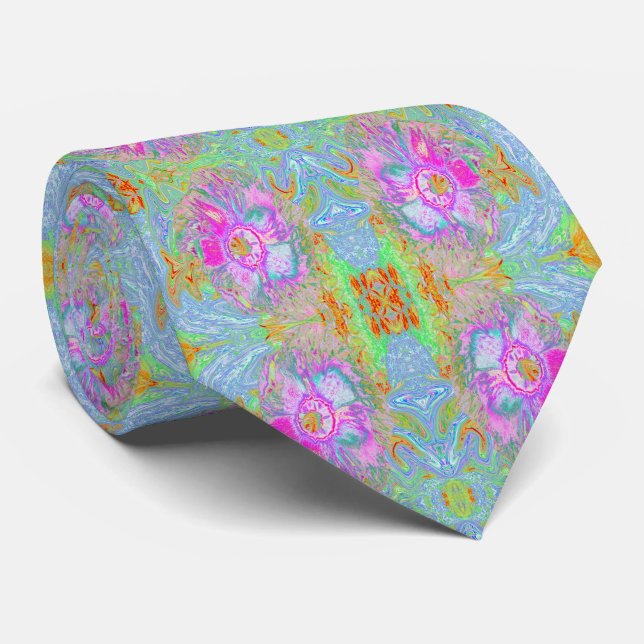Psychedelic Hot Pink and Ultra-Violet Hibiscus Tie (Rolled)