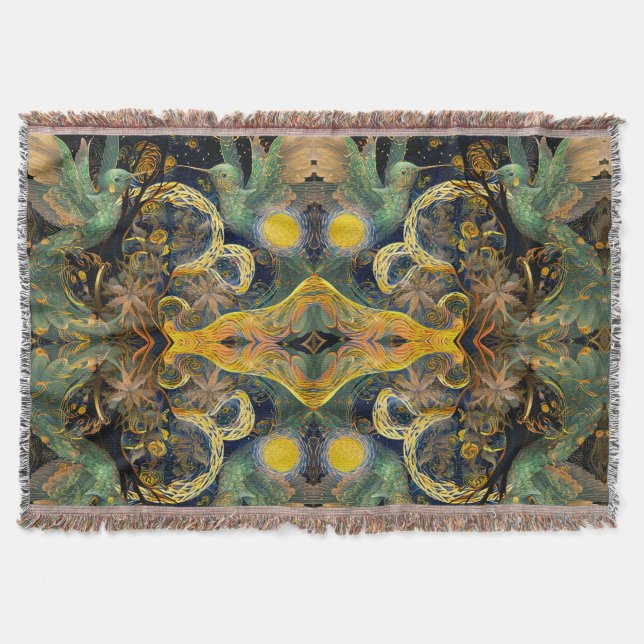 Psychedelic Hummingbird Trip Art Mirror Throw Blanket (Front)