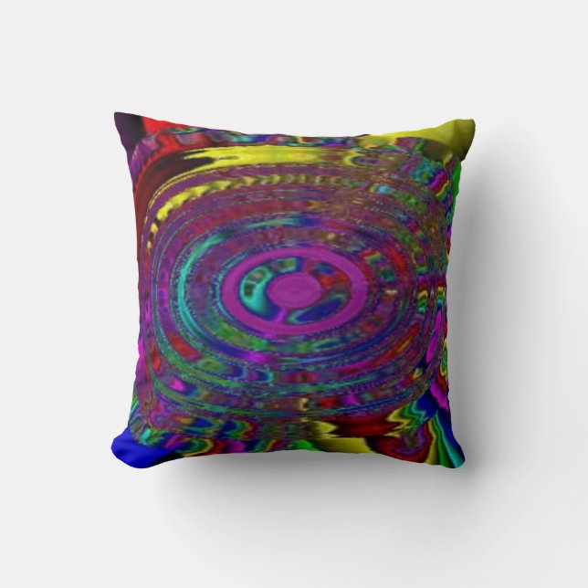 Psychedelic Hypnotic Abstract of Colours Throw Pillow (Front)