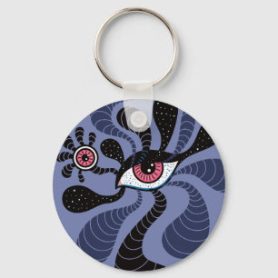 Psychedelic Hypnotic Art Creepy Double Pink Eye Keychain