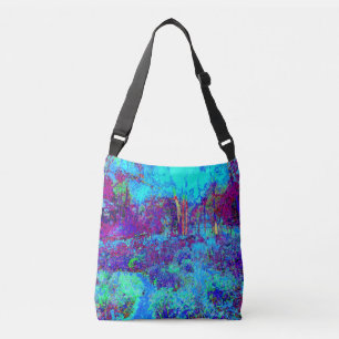 Psychedelic Impressionistic Blue Garden Landscape Crossbody Bag
