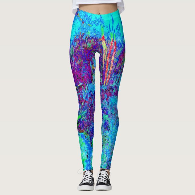 Psychedelic Impressionistic Blue Garden Landscape Leggings (Front)