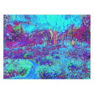 Psychedelic Impressionistic Blue Garden Landscape Tablecloth