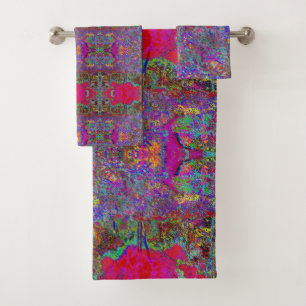 Psychedelic Impressionistic Garden Landscape Bath Towel Set