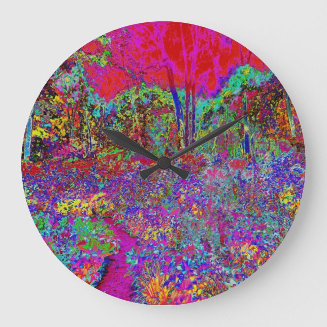 Psychedelic Impressionistic Garden Landscape Large Clock (Front)