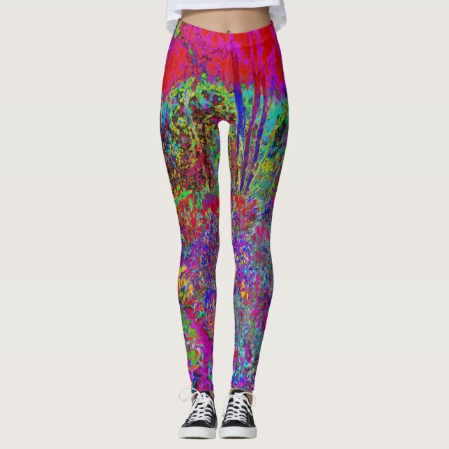 Psychedelic Impressionistic Garden Landscape Leggings (Front)