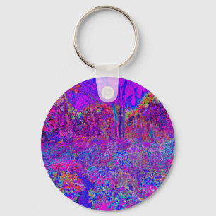 Psychedelic Impressionistic Purple Landscape Keychain