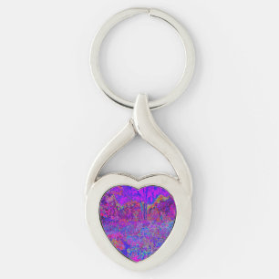 Psychedelic Impressionistic Purple Landscape Keychain
