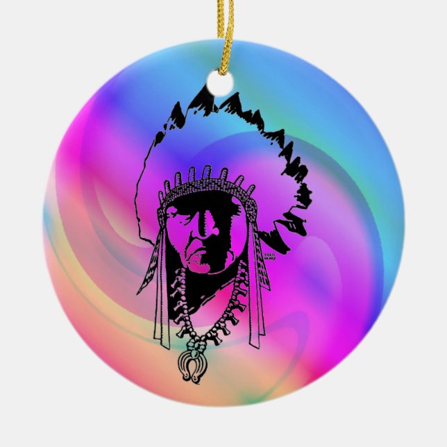 Psychedelic Indian Chief Ornament (Front)