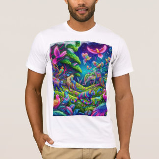Psychedelic Jungle – Vibrant Animals and Birds in T-Shirt