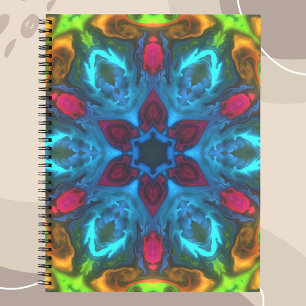 Psychedelic Kaleidoscope Blue Pink and Green Notebook