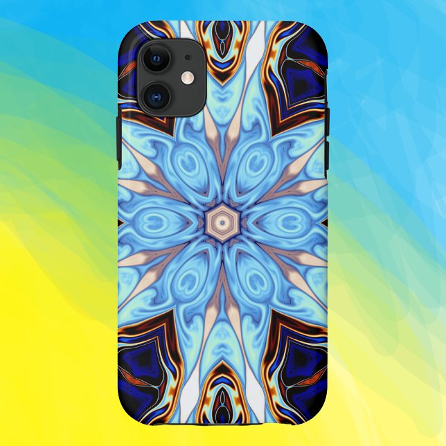 Psychedelic Kaleidoscope Flower Blue and Orange Case-Mate iPhone Case (Creator Uploaded)