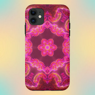 Psychedelic Kaleidoscope Flower Pink Red and Green iPhone 11 Case