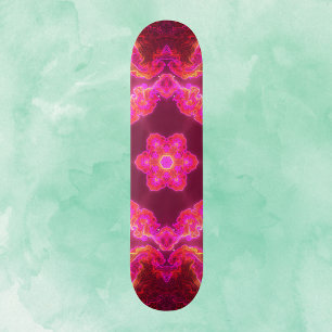 Psychedelic Kaleidoscope Flower Pink Red and Green Skateboard