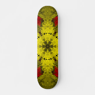Psychedelic Kaleidoscope Flower Red and Yellow Skateboard