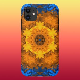 Psychedelic Kaleidoscope Flower Yellow and Blue iPhone 11 Case
