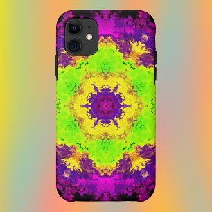 Psychedelic Kaleidoscope Green Yellow and Purple iPhone 11 Case